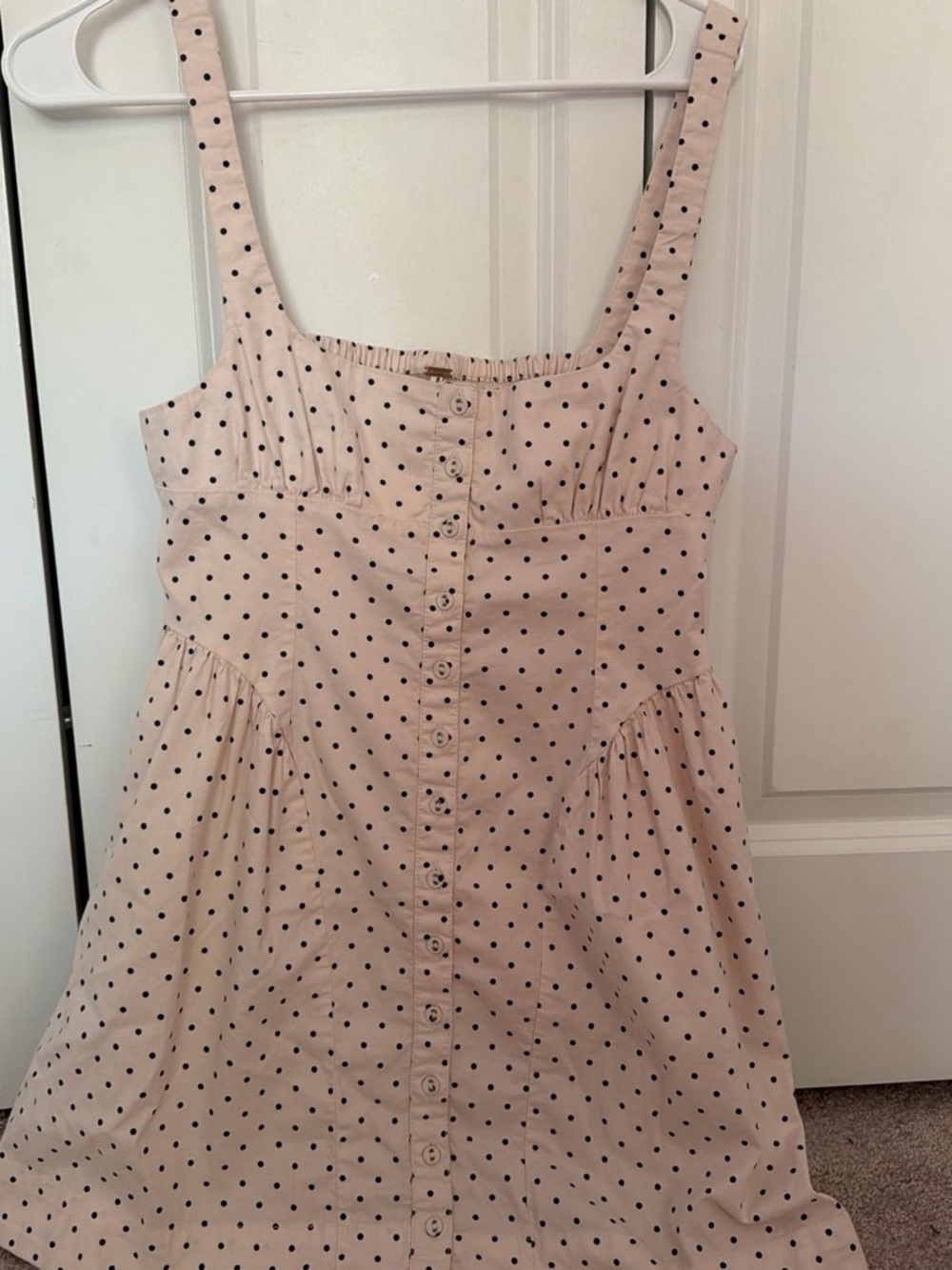 Free People Cream Pink Polka Dot Button-Front Mini Dress